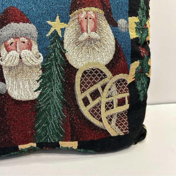 Tapestry 3 Santa Christmas Accent Pillow 15" Square Braid Edges Old World Style - Picture 3 of 7